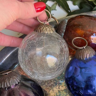 Елочная игрушка Шар кракелюр 7 см стекло металл   