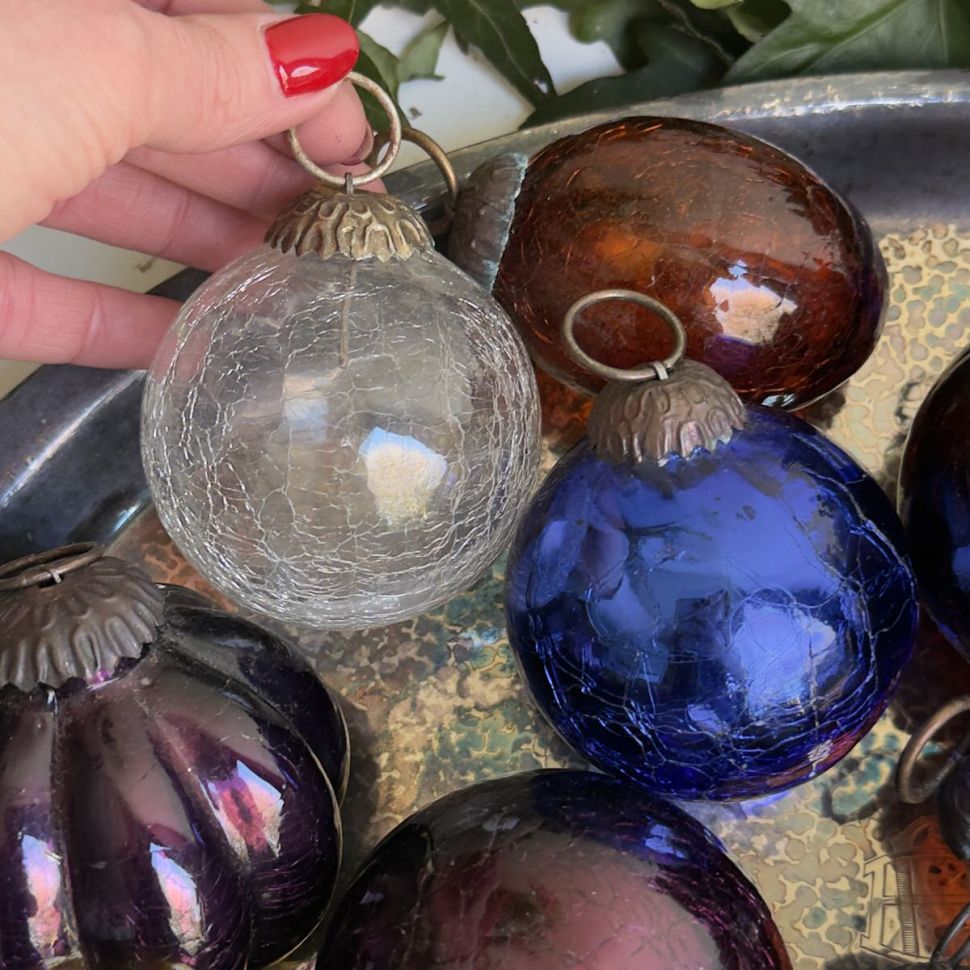 Елочная игрушка Шар кракелюр 7 см стекло металл   