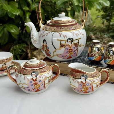 Сахарница Гейша с сямисэн 13 см фарфор Япония    