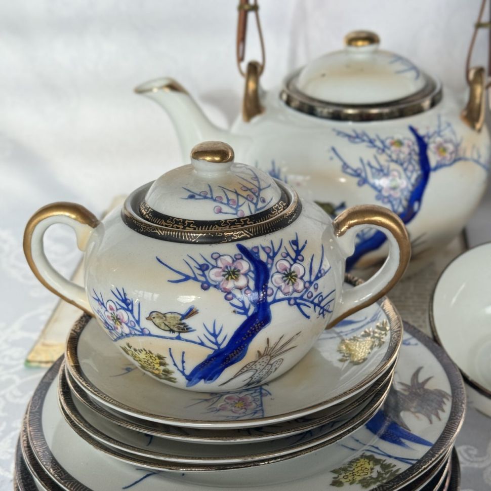 Сахарница Ветка сакуры 14 см фарфор Япония          