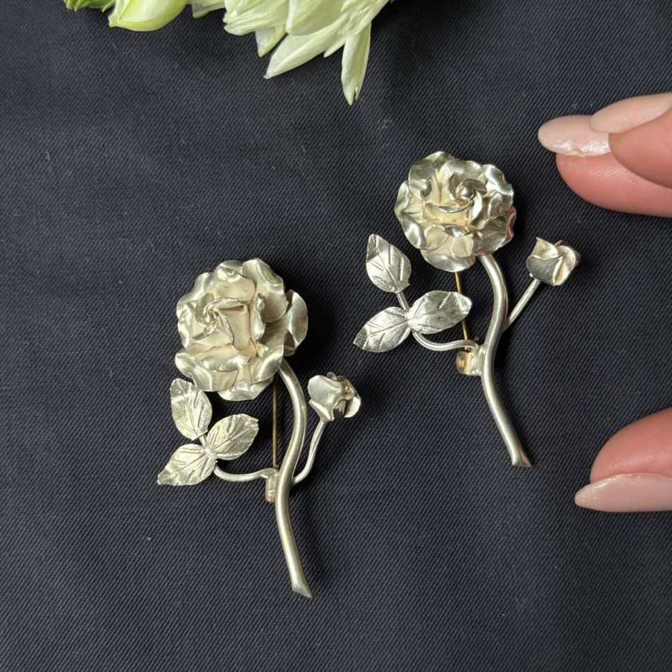 Брошь Роза 5,5 см серебро