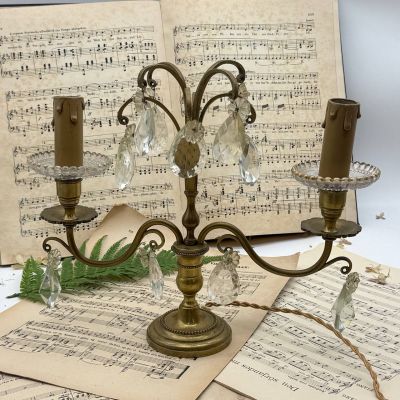 Лампа настольная Жирандоль на две лампы 28 см бронза хрусталь