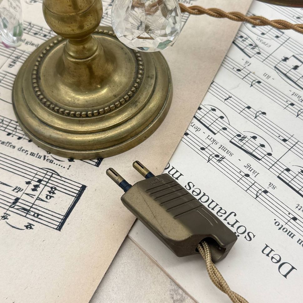 Лампа настольная Жирандоль на две лампы 28 см бронза хрусталь