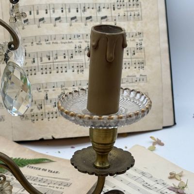 Лампа настольная Жирандоль на две лампы 28 см бронза хрусталь