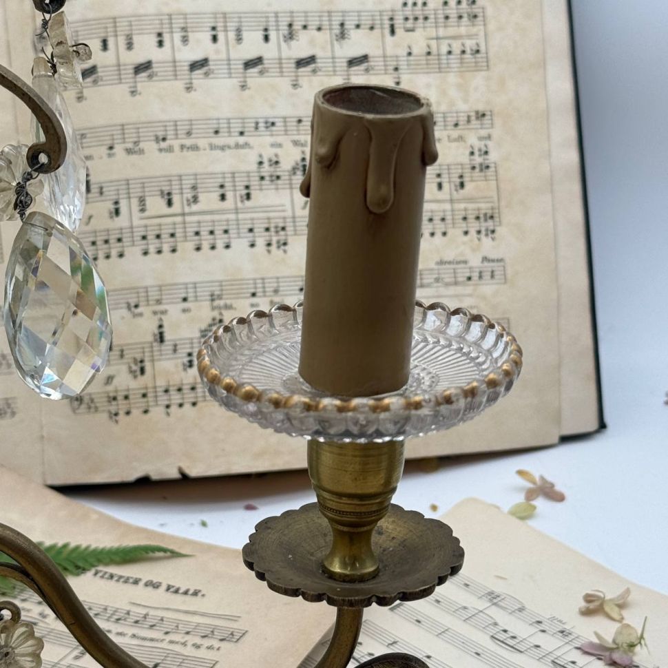 Лампа настольная Жирандоль на две лампы 28 см бронза хрусталь