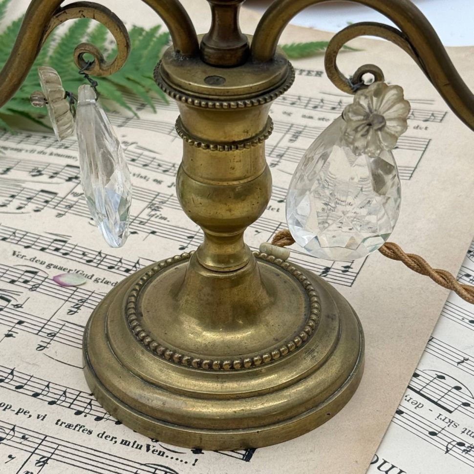 Лампа настольная Жирандоль на две лампы 28 см бронза хрусталь