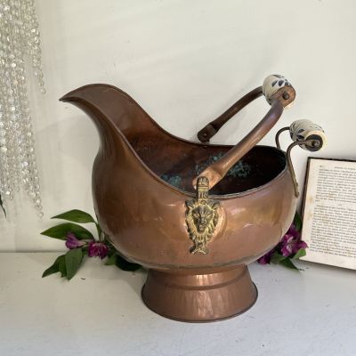 Кашпо зольник 31 см медь с керамическими ручками