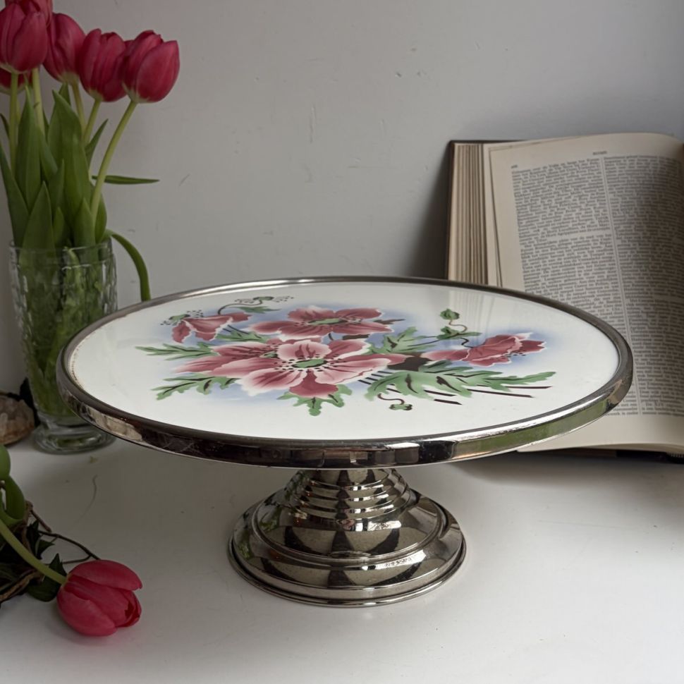 Блюдо на ножке тортовница Арнуво 32 см фарфор Англия