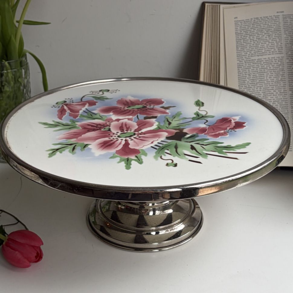 Блюдо на ножке тортовница Арнуво 32 см фарфор Англия