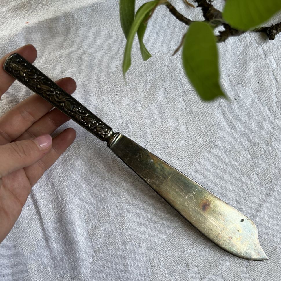 Нож лопатка для торта Цветы 25 см мельхиор 