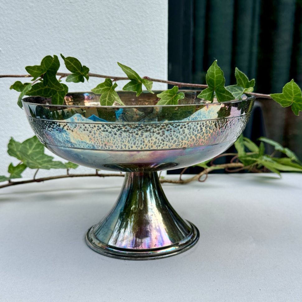 Блюдо фруктовница на ножке 19 см серебрение патина 