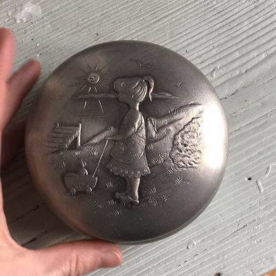 Шкатулка круглая олово бархат