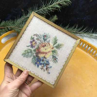 Картина подставка Роза вышивка ручная работа