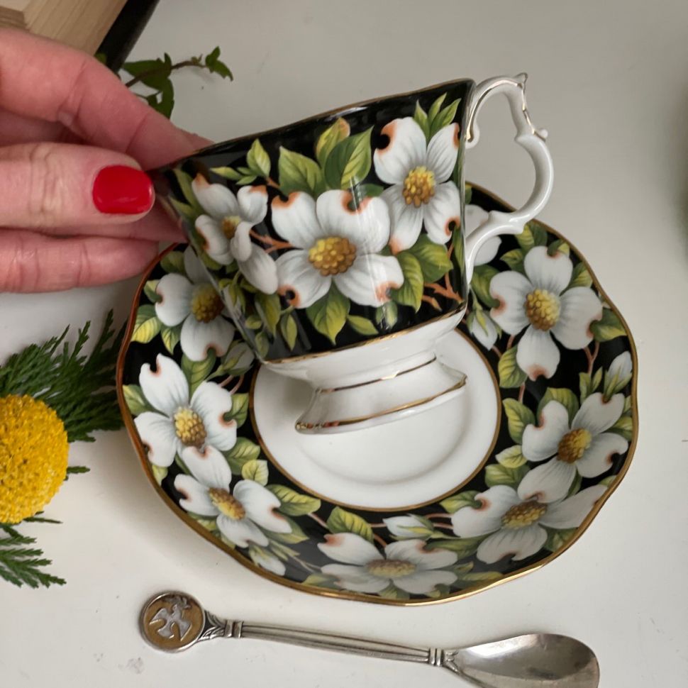 Чайная пара черный Royal Albert Provincial Flowers Dogwood 200 мл Англия