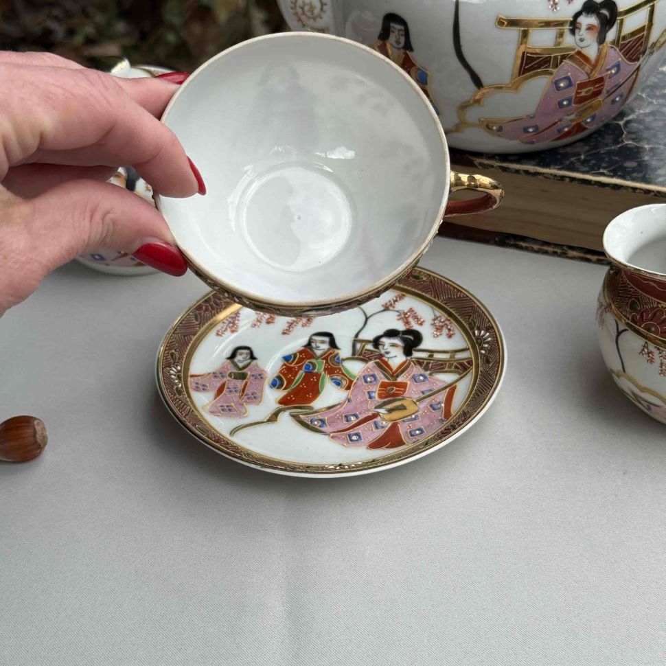 Чайная пара Гейша с сямисэн 180 мл фарфор Япония    