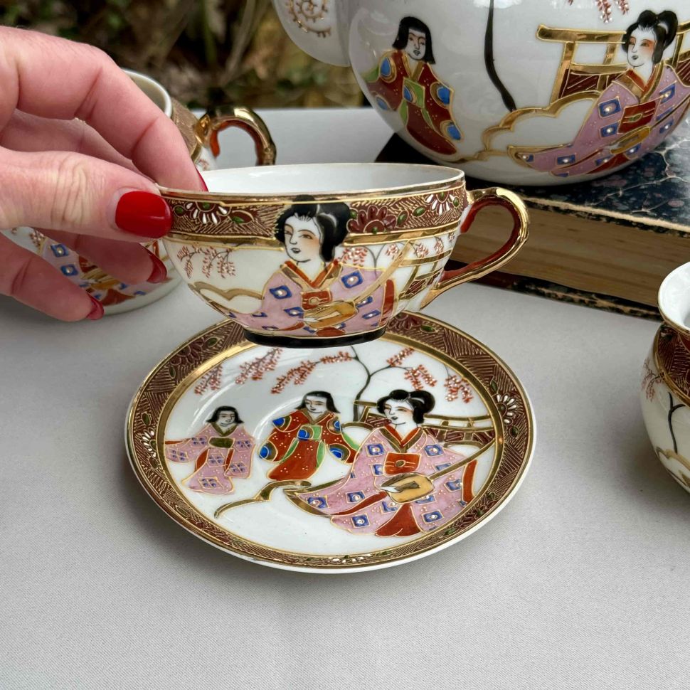 Чайная пара Гейша с сямисэн 180 мл фарфор Япония    