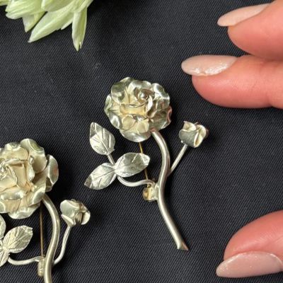 Брошь Роза 5 см серебро