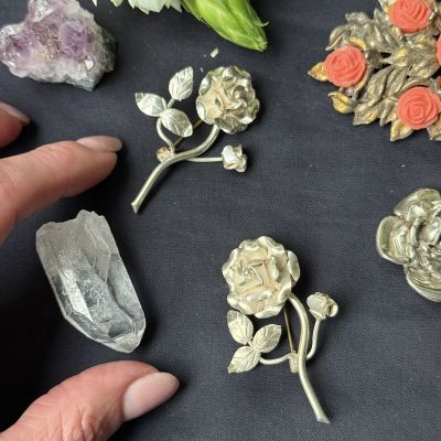 Брошь Роза 5 см серебро