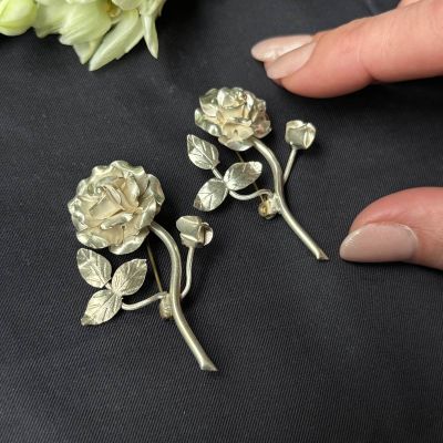 Брошь Роза 5 см серебро