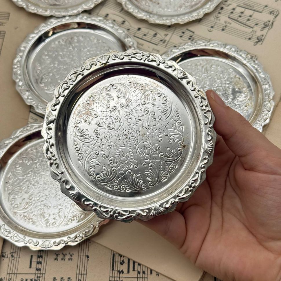 Блюдце подставка 10 см Англия серебрение