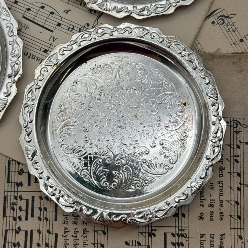 Блюдце подставка 10 см Англия серебрение