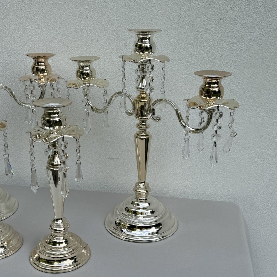 Подсвечник на 3 свечи 25 см серебрение хрусталь Франция   