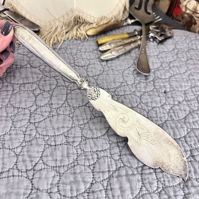 Нож лопатка для торта 29 см серебро мельхиор Франция