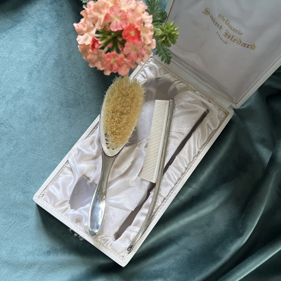 Щетка и расческа расческа набор для младенцев серебро Франция