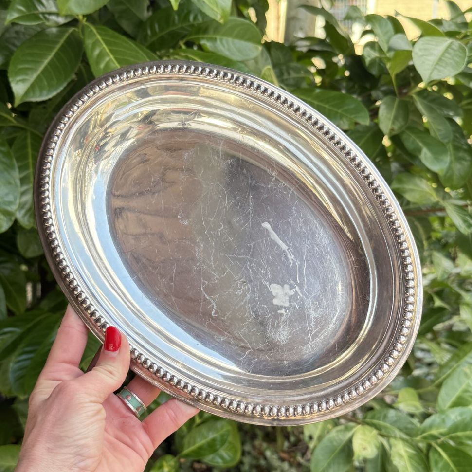 Блюдо углубленное 29х22 см серебрение по стали