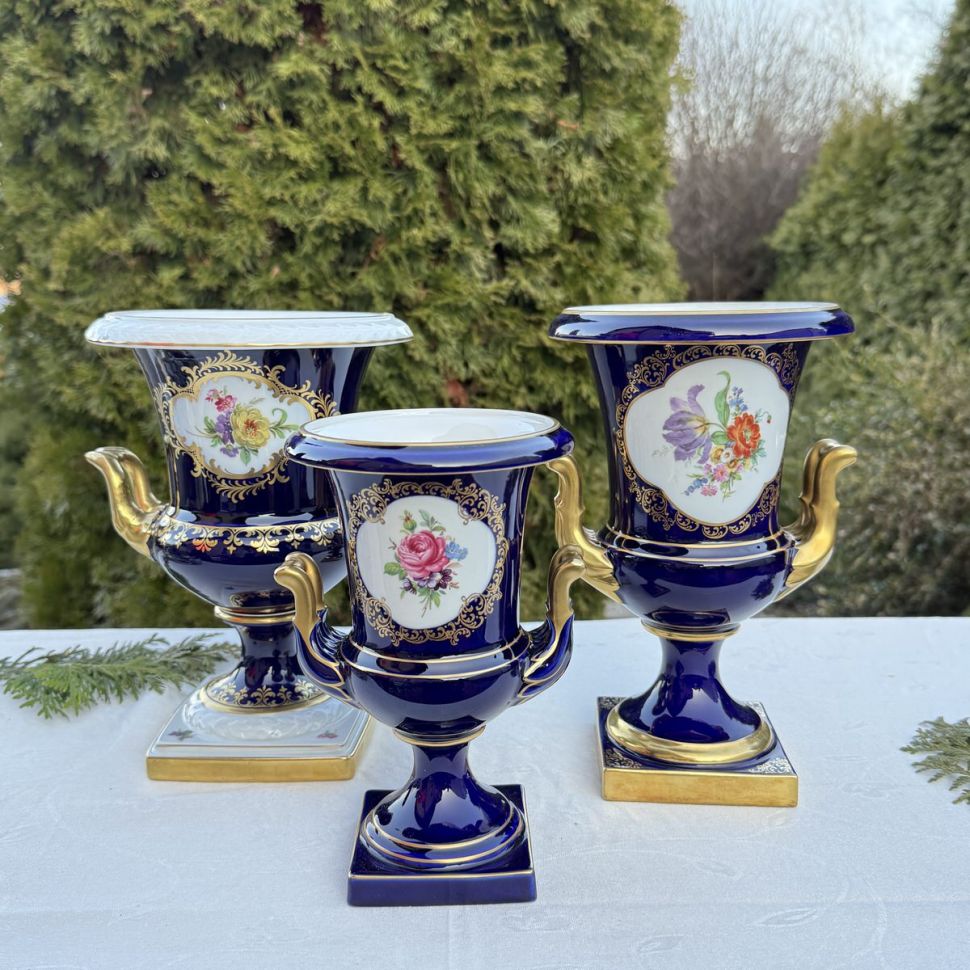 Ваза формы Медичи Lindner Мейсенский букет 21 см Германия