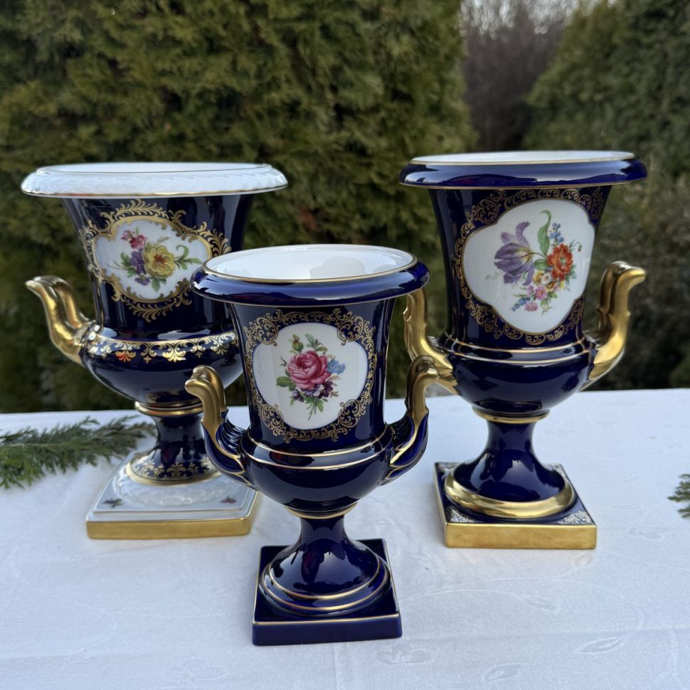 Ваза формы Медичи Lindner Мейсенский букет 21 см Германия