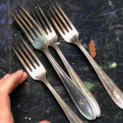 Вилка столовая 20 см 4 зубца мельхиор