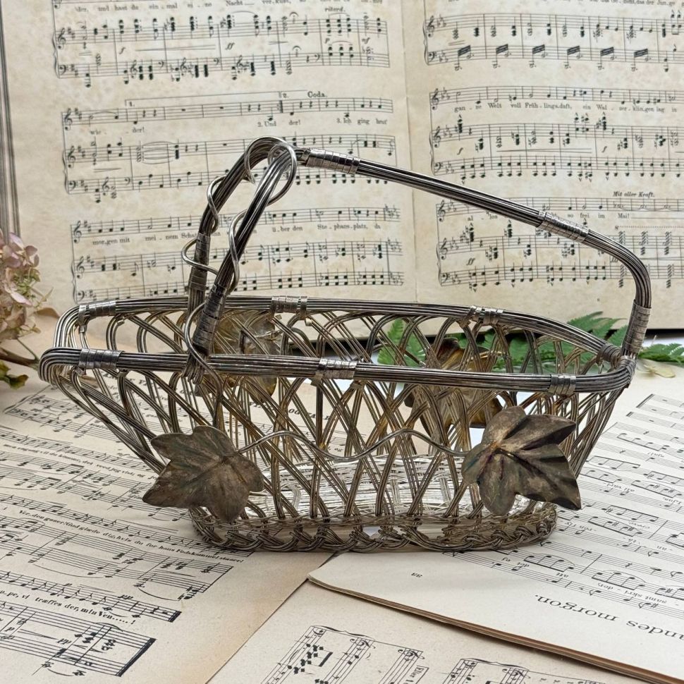 Подставка корзинка под бутылку вина Виноград мельхиор Франция  