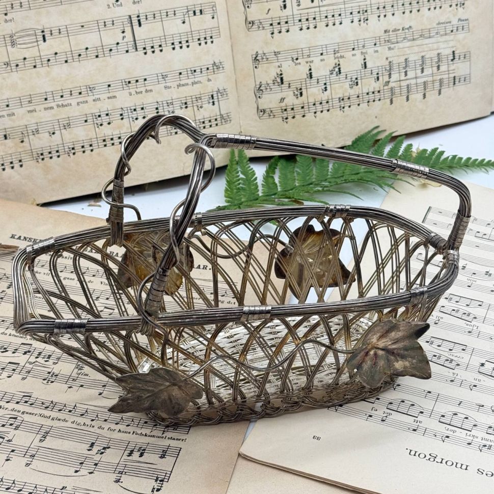 Подставка корзинка под бутылку вина Виноград мельхиор Франция  