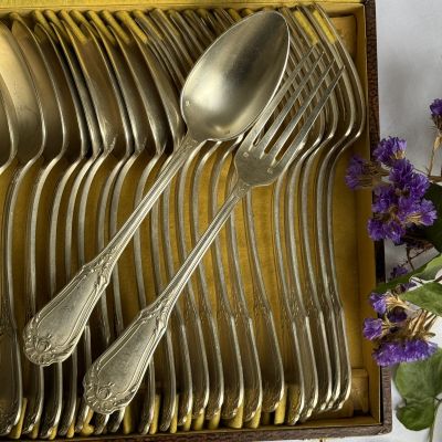 Ложка и вилка столовые Sfam набор 2 предмета 22 см серебрение Франция