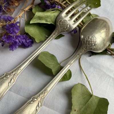 Ложка и вилка столовые Sfam набор 2 предмета 22 см серебрение Франция