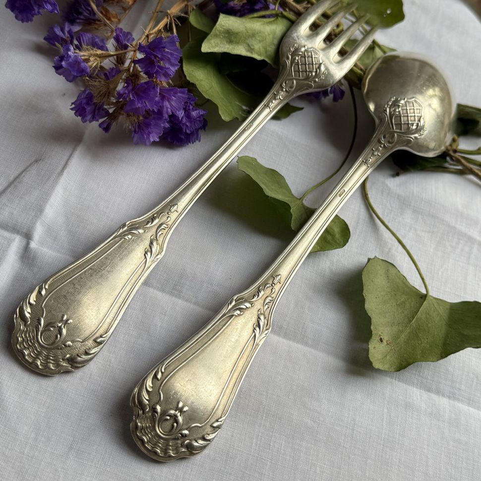 Ложка и вилка столовые Sfam набор 2 предмета 22 см серебрение Франция