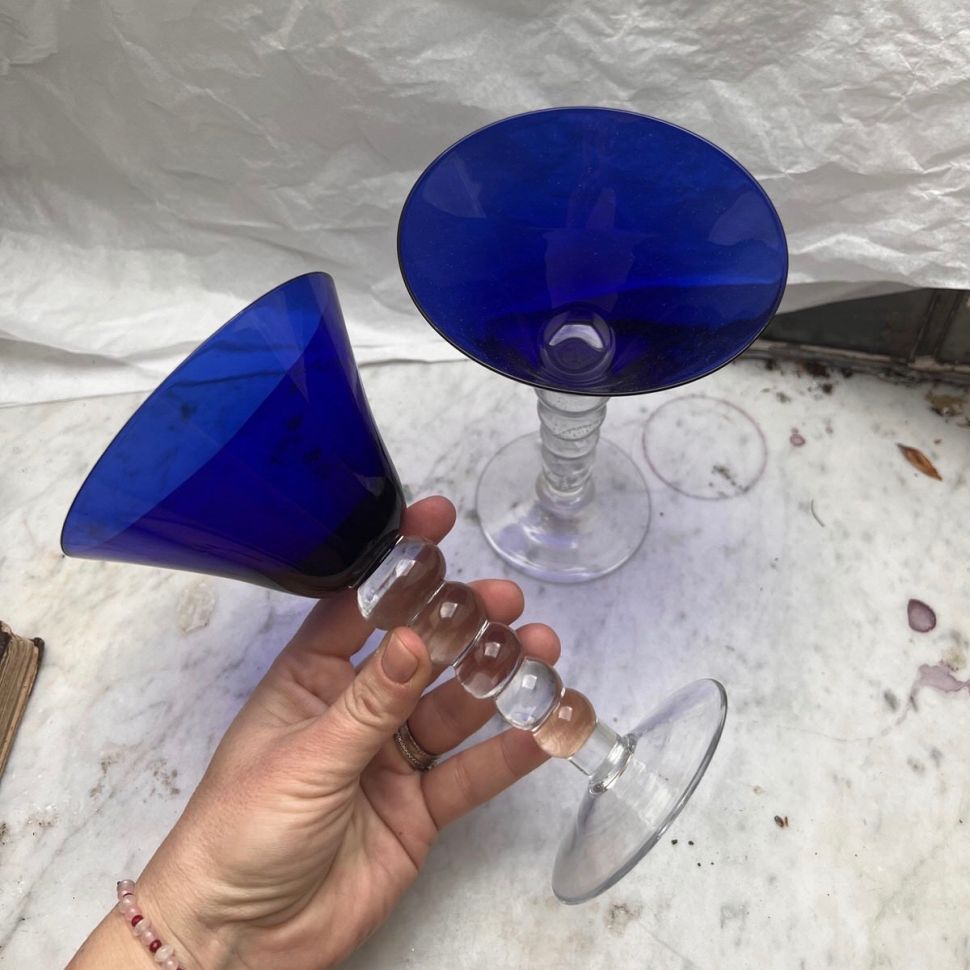 Бокал для мартини синий  250 мл хрустальное стекло