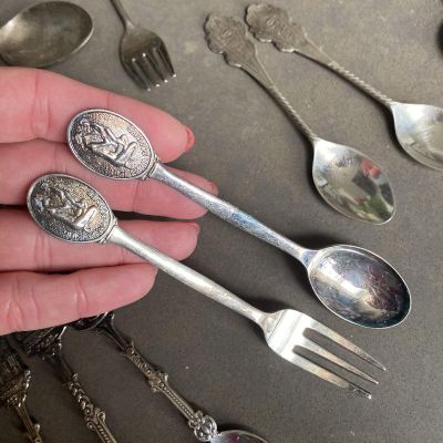 Ложка и вилка 12 см Мать и дитя набор 2 шт серебрение