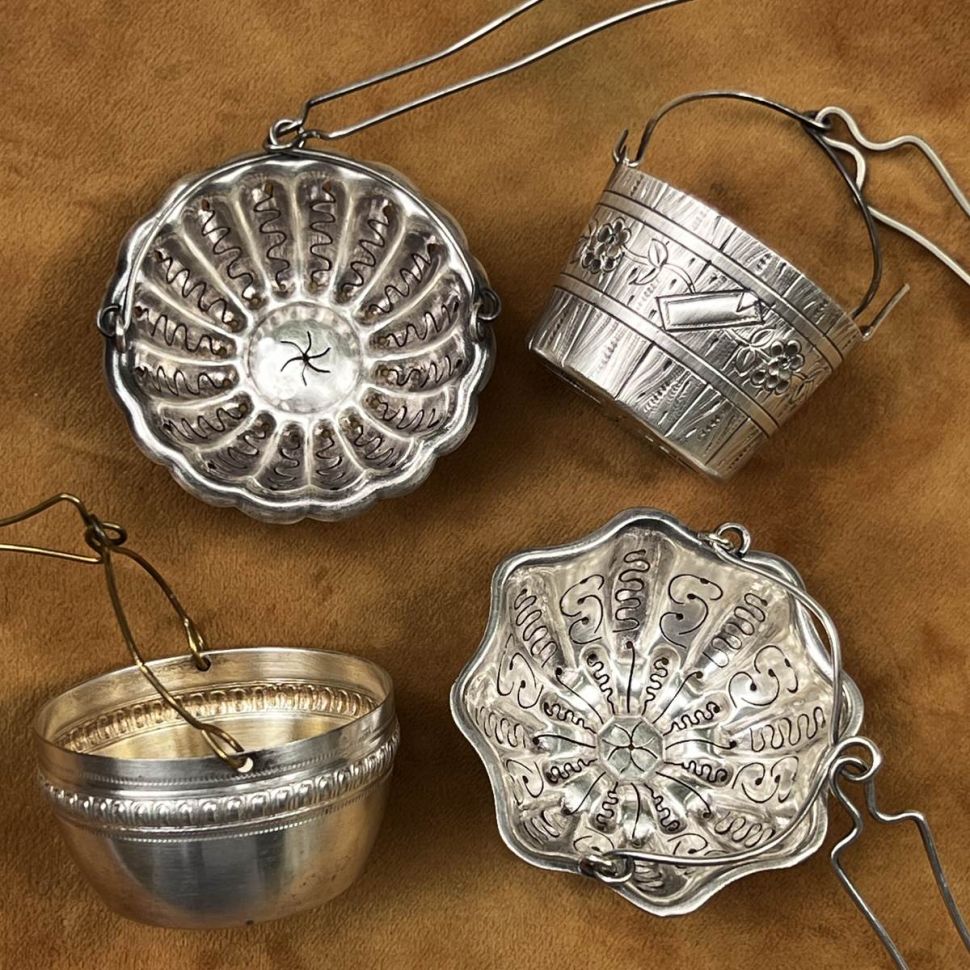 Ситечко для чая S.F.A.M. 5 см 1910 гг. серебрение Франция