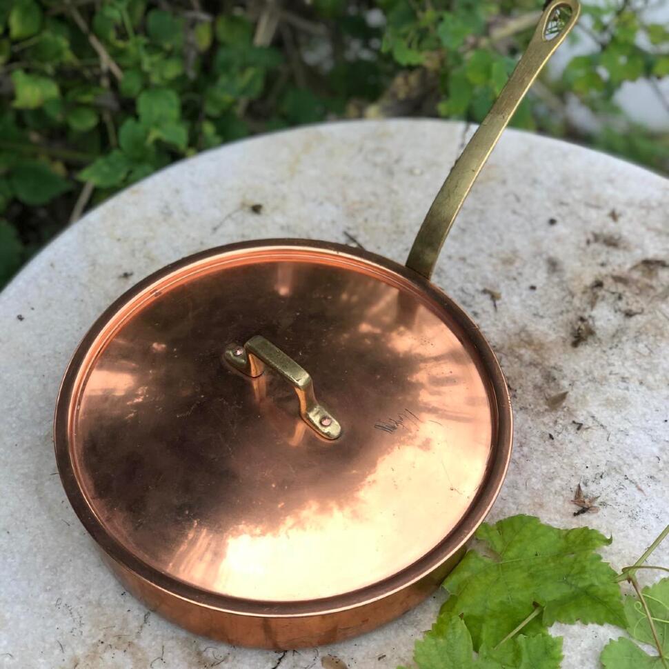 Сковорода 25 см с крышкой медь с латунной ручкой 