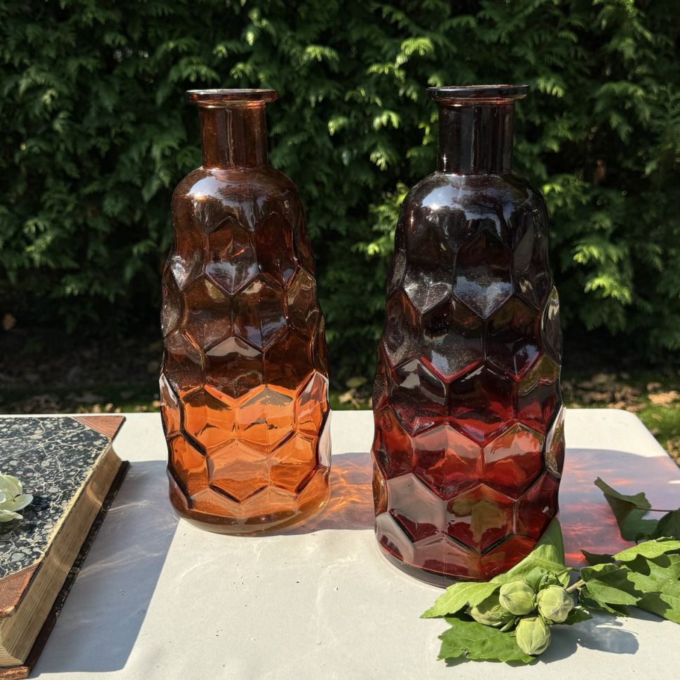 Ваза бутыль большая Соты 31 см стекло Франция