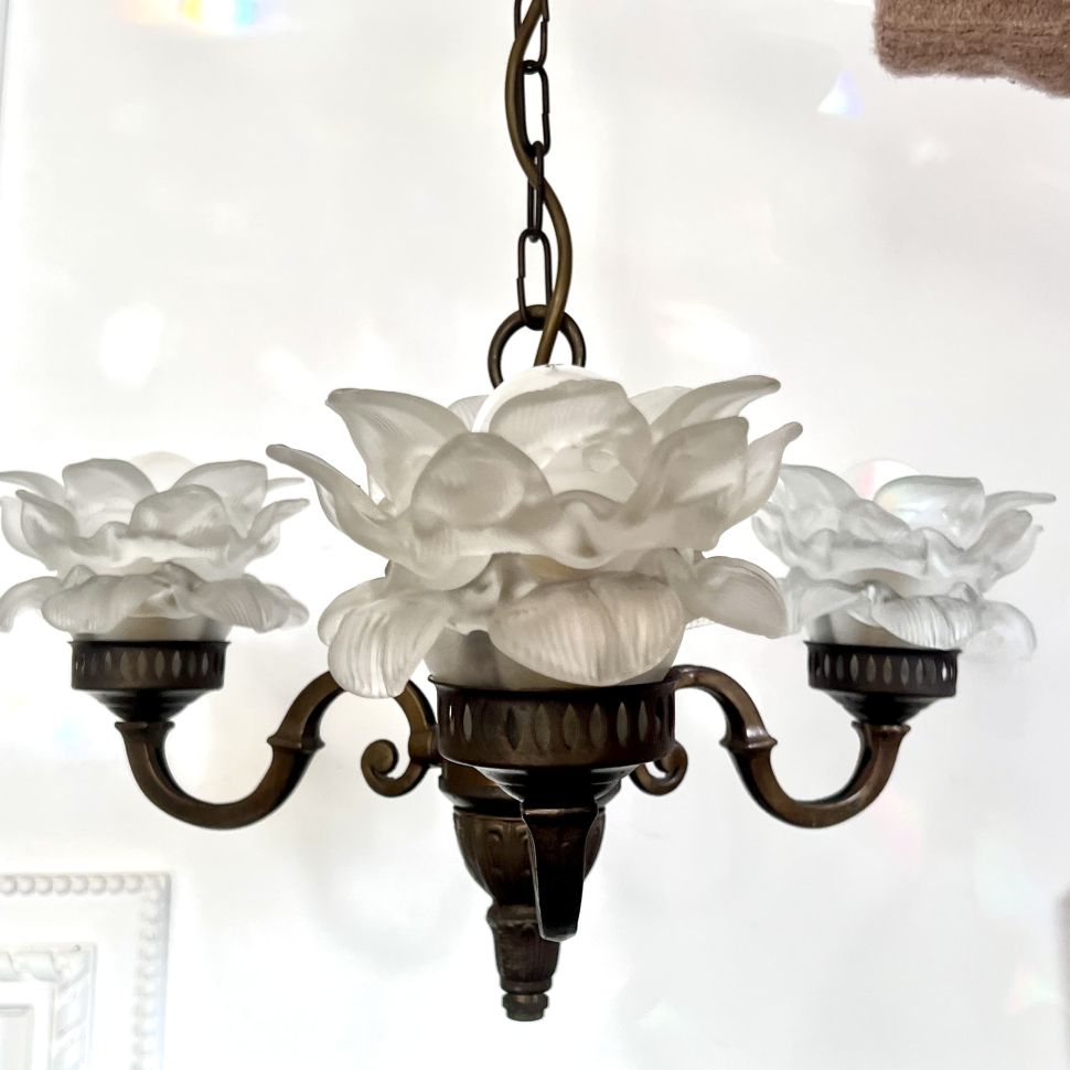 Люстра на 3 лампы 55 см латунь медь хрусталь Франция 