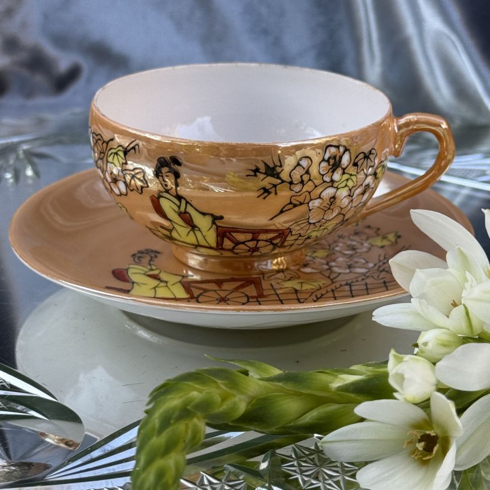 Чайная пара Гейша 150 мл фарфор литофания Япония         