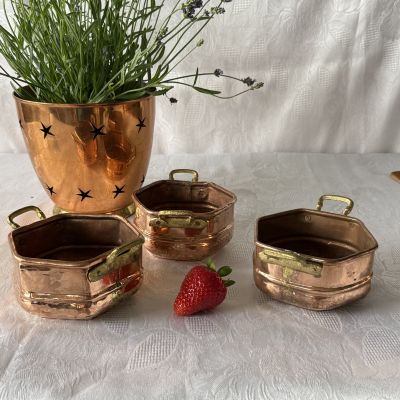 Кашпо малое с ручками 16 см медь латунь 6-ти гранник