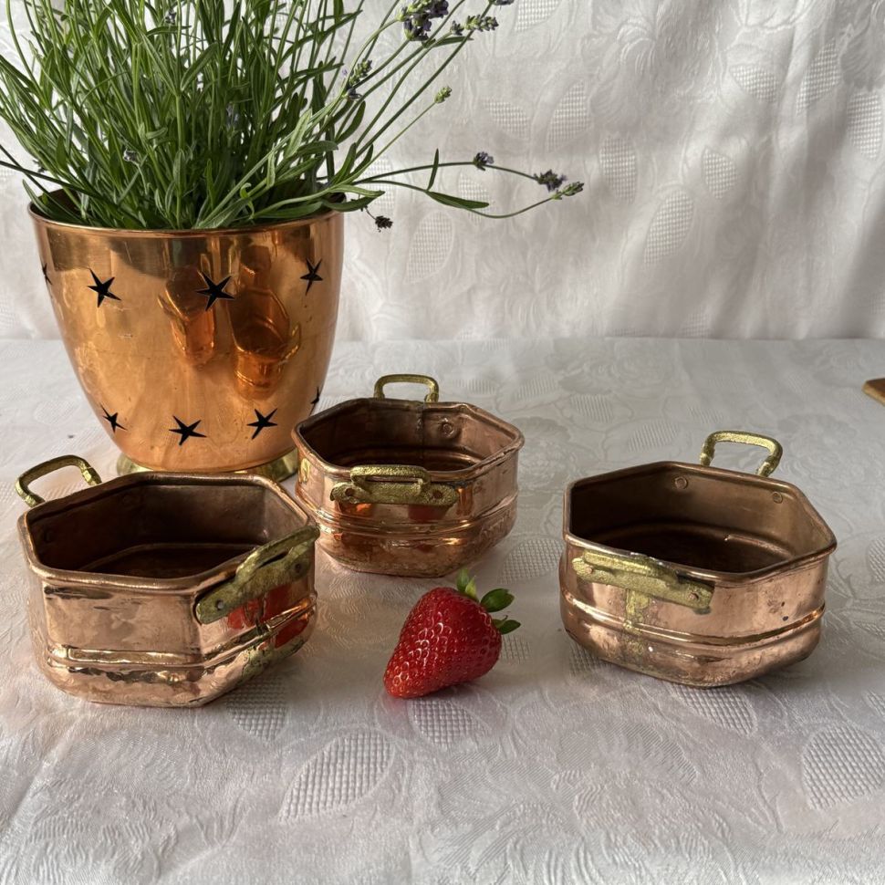 Кашпо малое с ручками 16 см медь латунь 6-ти гранник