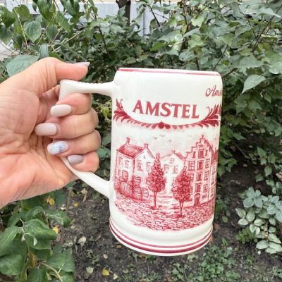 Кружка пивная Red Delft Amstel 500 мл ручная роспись Голландия