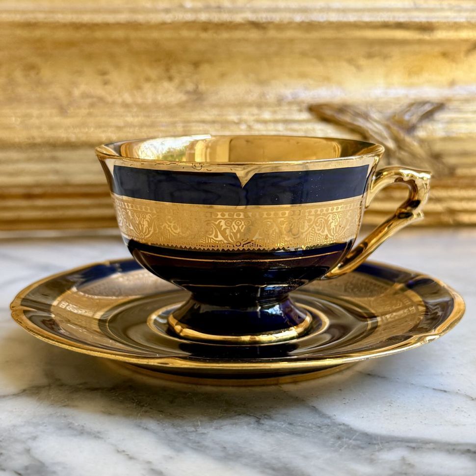 Кофейная пара Limoges Legle 80 мл кобальт позолота Франция 