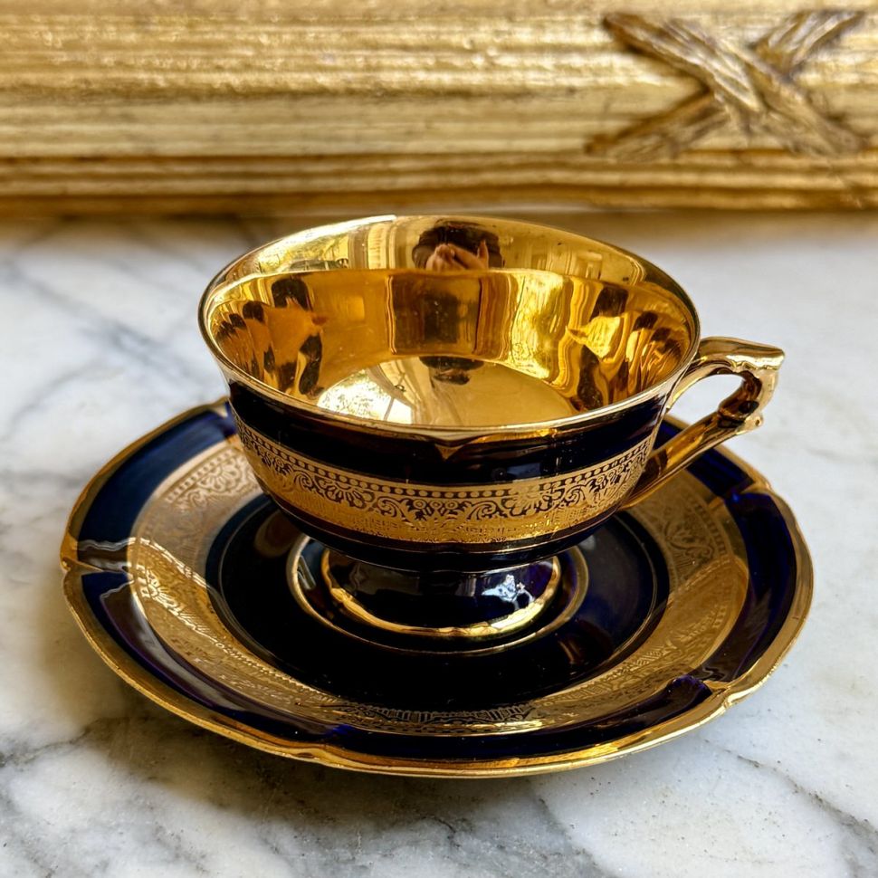 Кофейная пара Limoges Legle 80 мл кобальт позолота Франция 