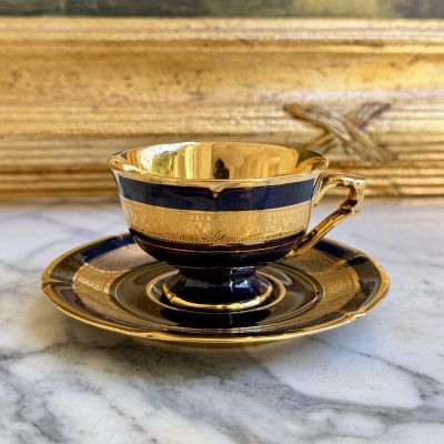 Кофейная пара Limoges Legle 80 мл кобальт позолота Франция 